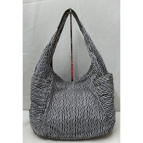 Tory Burch Black & White Stripe Cotton Pockets Large Hobo Shoulder Bag - Picture 1 of 16